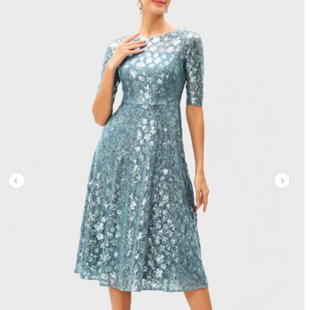 ✨ eShakti Sequin Embellished Floral Lace Dress (Style CL0100245) ✨